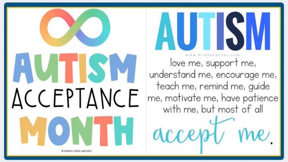 April 1-30 
 #AutismAcceptanceMonth
#Autism #AutismAcceptance 
#autismspectrumdisorder
#ASD
#Neurodiversity 
#Acceptance
#CelebrateDifferences