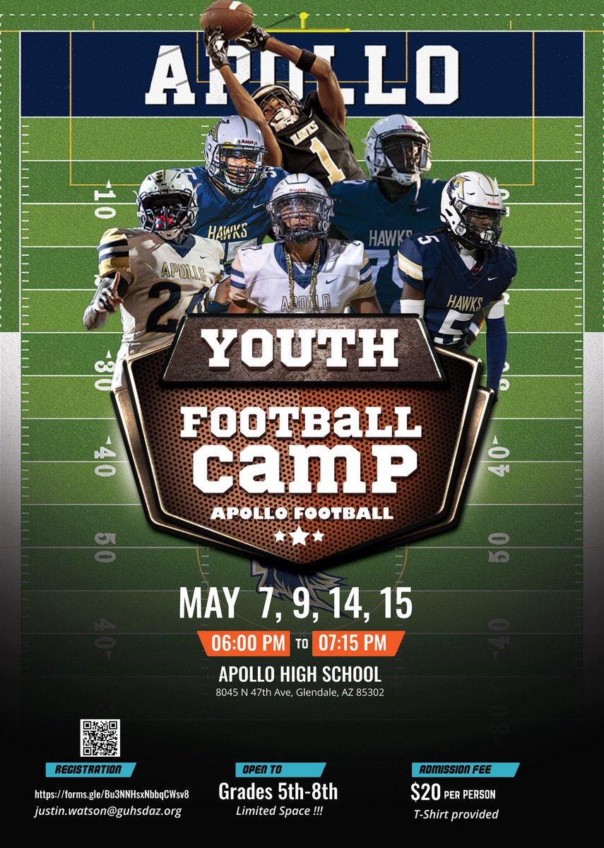 Youth football camp taking place at Apollo High School we hope you can come check us out. 🖤🏈