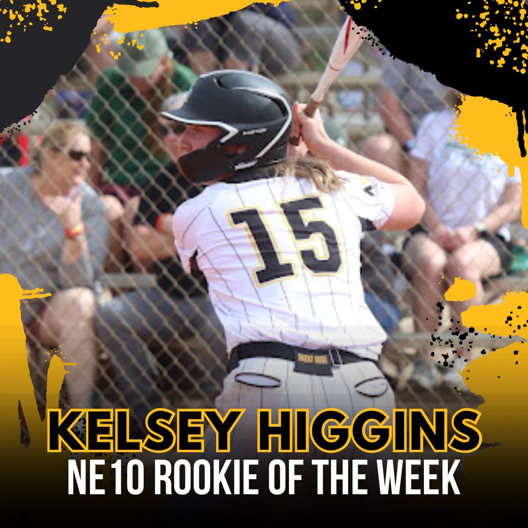 Congratulations to Kelsey Higgins of @saintrosesb on receiving another NE10 Rookie of the Week Award!! Kelsey hit .667 with a home run, two RBI, and five runs last week. She now leads the NE10 in batting average and home runs, she is also tied for second in the league in RBI!