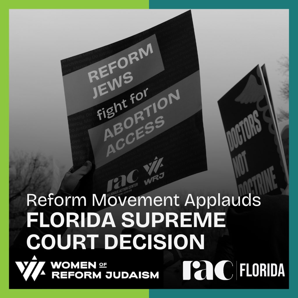 We applaud the Florida Supreme Court’s ruling placing Amendment 4 on the ballot in November. Alongside @WRJ1913 and @yes4florida, we will continue our campaign to enshrine reproductive rights in the Florida Constitution. Read our full statement: rac.org/press-room/rel…