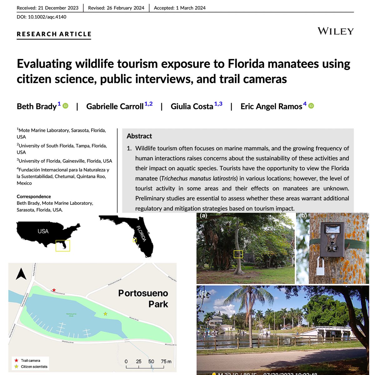 Tourism affects #marinemammals in lots of places. At Portosueno Park, in Florida, we used citizen science, observations, and trail cameras to assess levels of boat exposure to local #manatees. Read about it in our newest #publication: 

researchgate.net/publication/37…