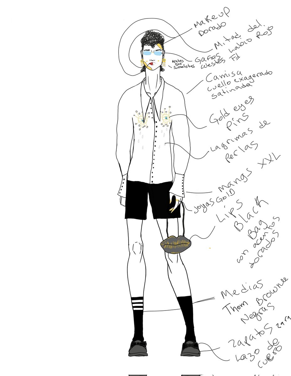 LuisMejiae's tweet photo. Tengo esta idea de lookcito para una fiesta temática inspirada en el surrealismo y el calor de los últimos meses me fui por aquí, que talco? Lo de la cara seria como oro derretido. https://t.co/naOidilZ9O