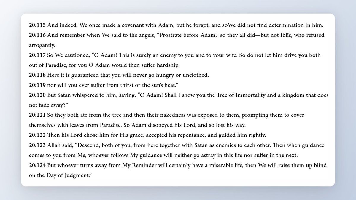 How it all started - The Quranic version of Genesis
Taha: 20:115 - 2:124
https://t.co/5VNt8By1qs https://t.co/kuFIxi6F6q