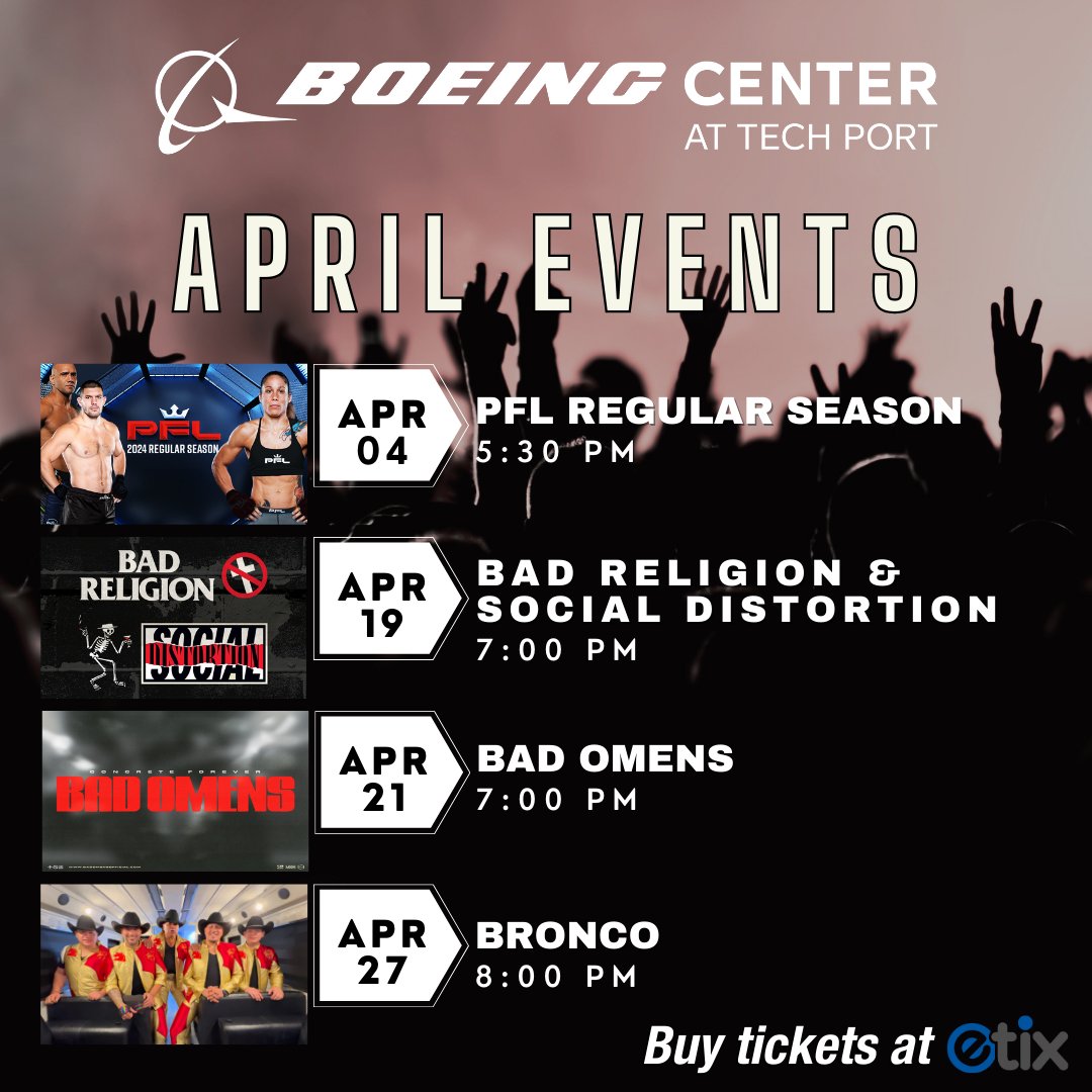 🎵 Get ready to groove this April! 🎶 We've got a stellar lineup of concerts and events headed your way! From Punk Rock legends to Latin sensations, there's a beat for every music lover! 🎸 Mark your calendars and grab your tickets before they're gone! #AprilConcerts #LiveMusic