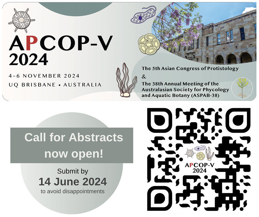 🚀 Exciting news! 🎉APCOP-V website is now LIVE, Call for Abstracts now OPEN!! Join us in Brisbane &amp; dive into the fascinating world of #protist #algae #aquaticplants at the Asian Pacific Congress of Protistology + <a href="/ASPABites/">ASPAB</a> Annual Meeting.  #APCOPV2024
protist-au.org