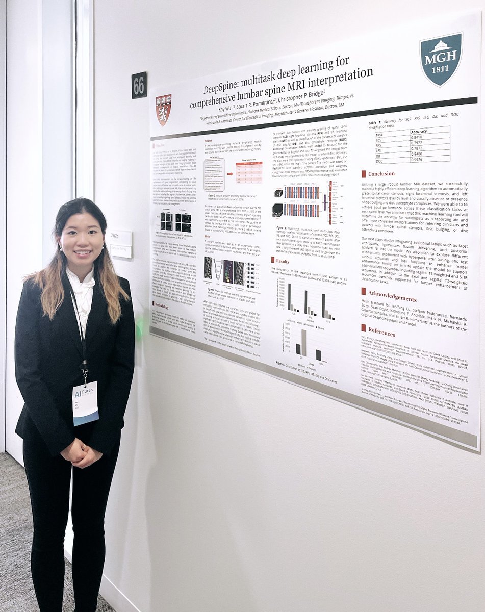 _kaywu's tweet image. I was very excited to share some of the radiology AI research I have been doing this year in the @qtimlab at the @AIHealthMIT #AICures2024 conference. I also had such a fun time connecting with and learning from new and old friends! 😊