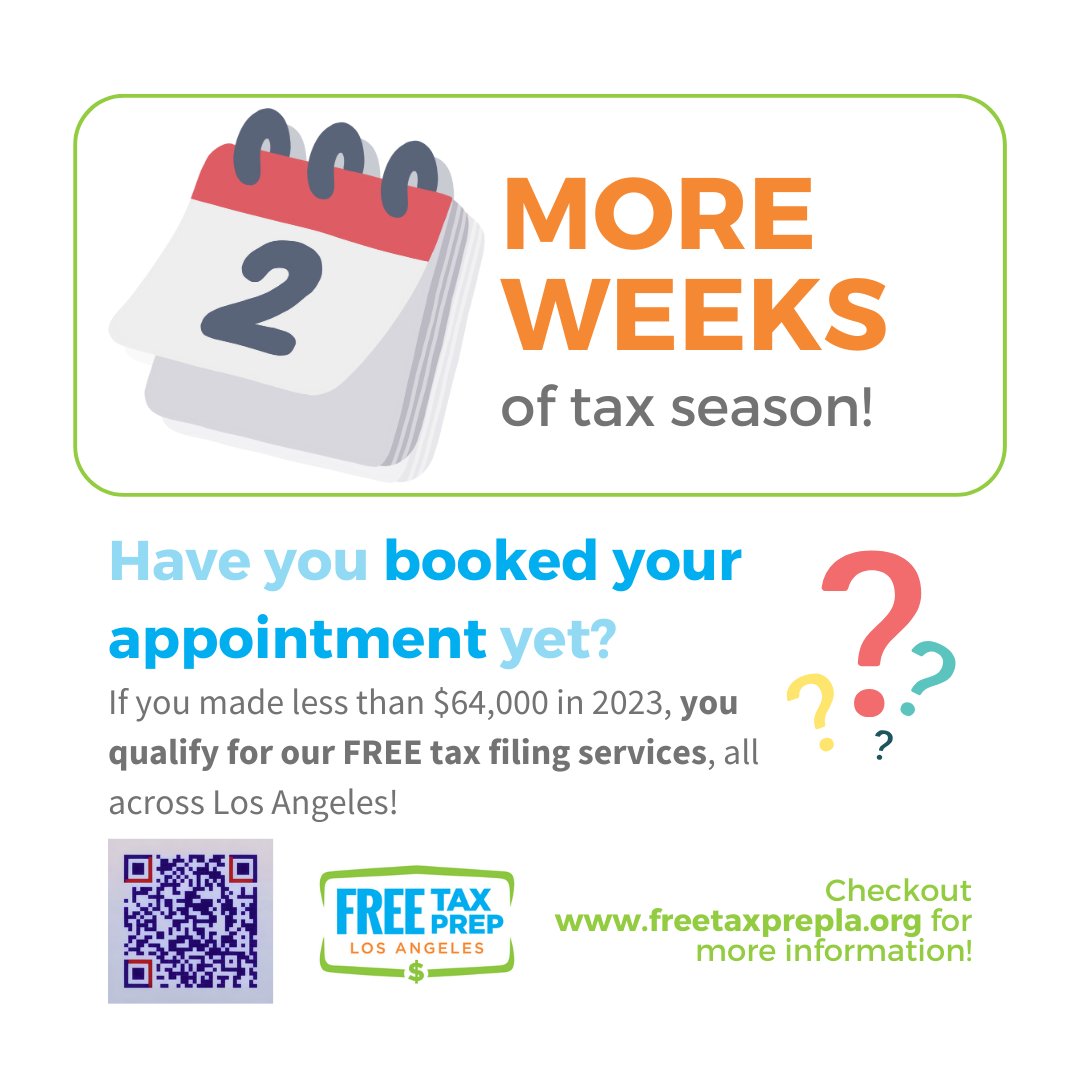 It's April Fools, but do you know what's not a joke? Tax season is almost over! With just two weeks left, it's time to get serious about filing your taxes. Visit FreeTaxPrepLA for free assistance before the April 15 deadline. Let's make sure you get the refund you deserve!