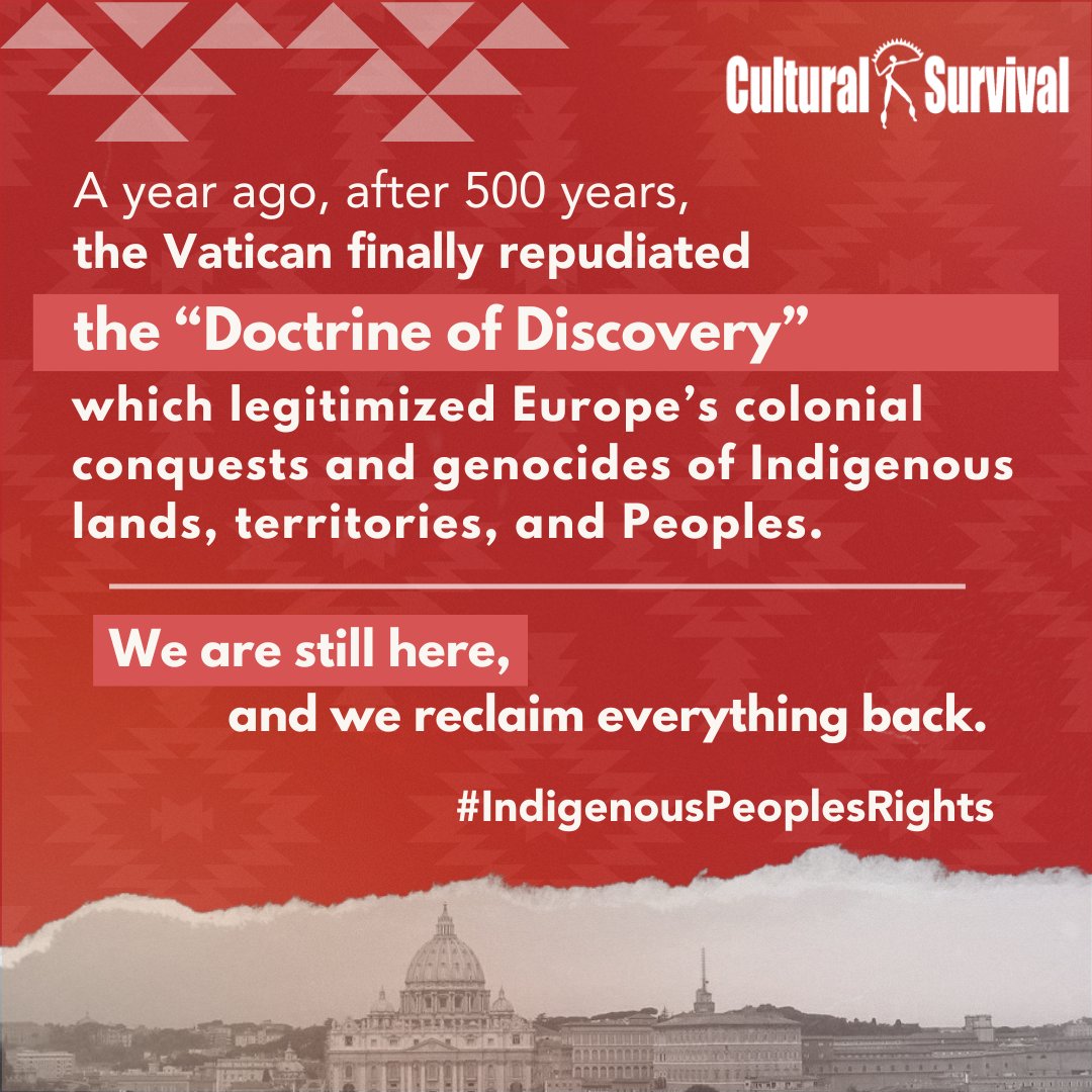 On March 30, 2023, the Vatican rejected the 15th-century #DiscoveryDoctrine, which aimed to justify the colonial-era seizure of Indigenous lands. #EverythingBack #Healing #RestorativeJustice #LandBack #CulturalSurvival