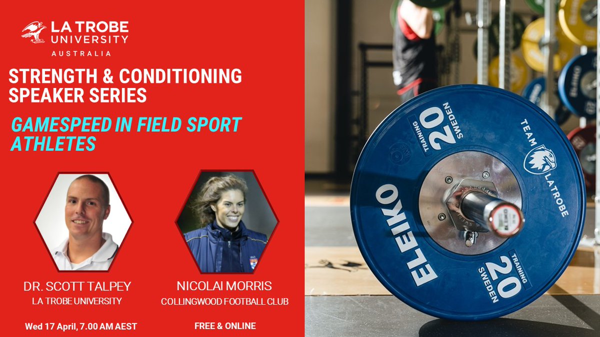 🚨S&C Speaker Series🚨 @latrobe's next, free online event is locked in! Featuring @s_talps & @Nicolai_Morris on GameSpeed - an interactive Q&A session. ▶️Wed, 17 April, 7.00 AM AEST ▶️Live, free & online ▶️Register: rb.gy/wu65ah