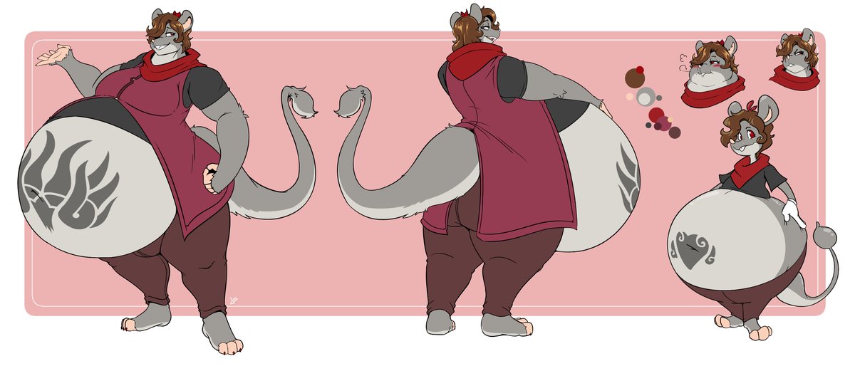 Realizing I never actually posted my new ref sheet here. Anyways, here's the new look I've been trying out lately, a lot more shape and some extra fluff in this iteration along with a new hairdo. 🎨 @Daikanu