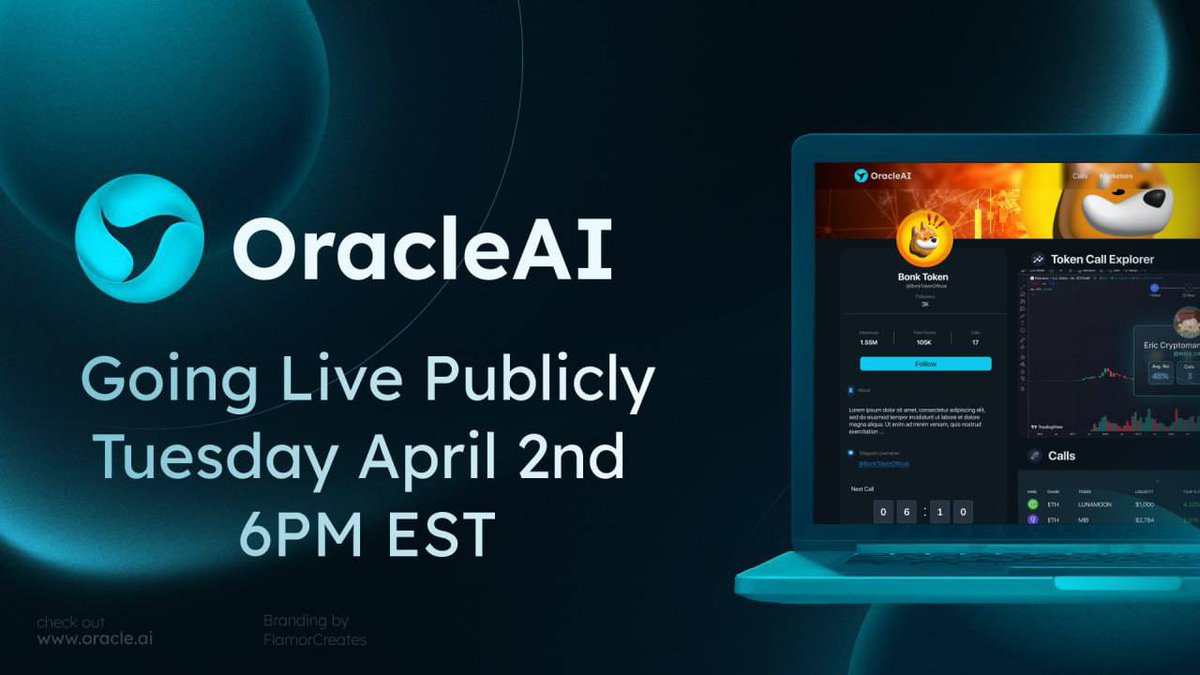<a href="/Cointelegraph/">Cointelegraph</a> Definitely $Oracle now before it hits the new ATH 🚀🚀🚀

- DAAP goin Live tomorrow, April 2nd
- Chart: Heavy consolidation for next Leg up 🔥
- <a href="/OracleAI_ERC/">Oracle AI</a> Uses AI data analytics and predictive models to mitigate market inefficiencies and create a trading advantage. With