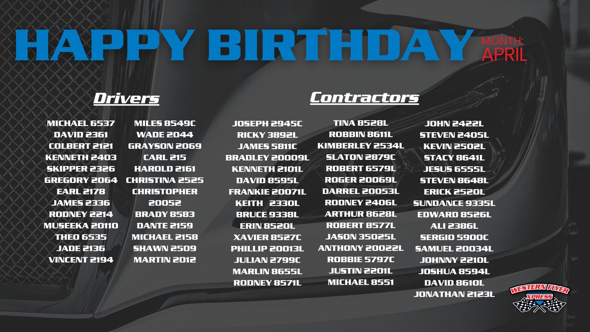 Wishing a Happy Birthday to all of our Drivers and Contractors born in April! 🎉 Thank you for your hard work and dedication. We hope you enjoy your special day! #driveWFX #happybirthday