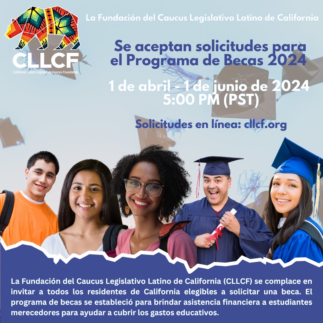 QuirkSilvaCA's tweet photo. 🚨: The #CA @LatinoCaucus Foundation Scholarship Program is now accepting online applications! 📚Apply today for a chance to receive a $5,000 scholarship to help cover college expenses.
📌Details at https://t.co/pv893adUY8. #LatinoScholars #CLLCF #SoyLatino https://t.co/0rqGFzqp5N