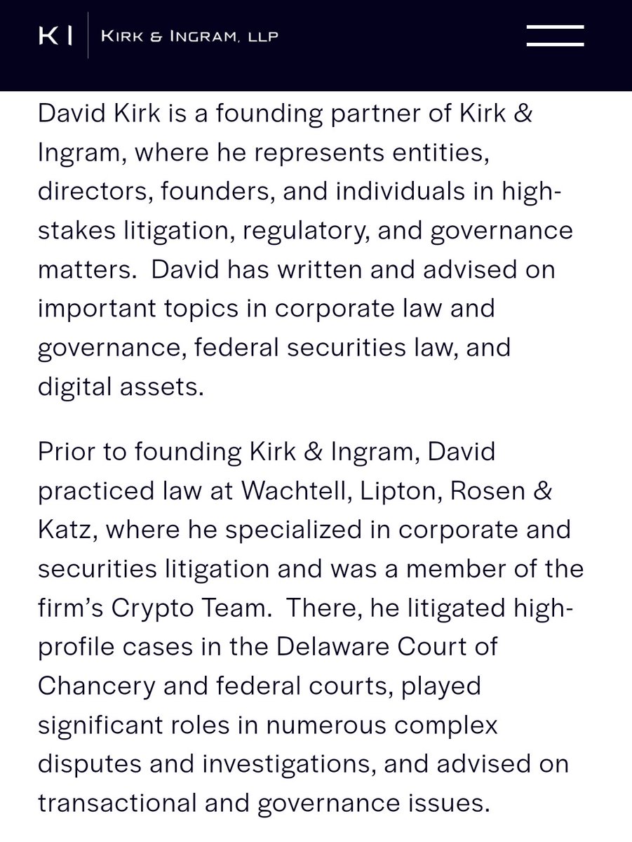 Let me introduce to you David E. Kirk from Kirk &amp; Ingram LLP who is 1 of 11 #crypto lawyers <a href="/RichardHeartWin/">Richard Heart</a> has representing him with his <a href="/SEC/">Southeastern Conference</a> case! 🔥🔥🔥🔥🔥🔥🔥🔥🔥🔥🔥🔥

Here is a brief biography of his accolades and accomplishments.  

Harvard Law School Graduate ✔️ 

Won