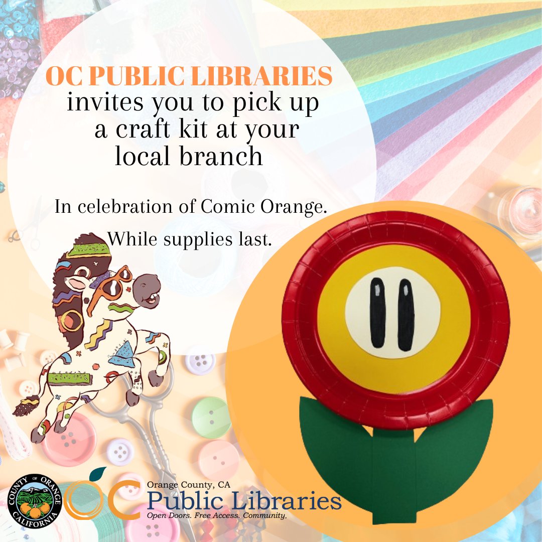 Celebrate Comic Orange and get crafty by picking up a Flower Power Up craft kit at your local branch!

#OCPL #OCPublicLibraries #OCPLcraftykids #KidsCraft #comicorange2024 #comics #orangecounty