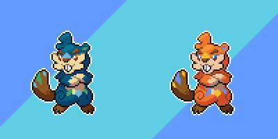tropkicks's tweet image. Buckit, Pondstor and Castokh. My water partner Fakemon sprited by @TravisComm