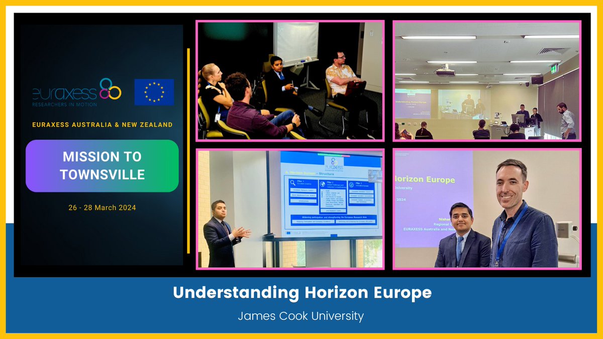 📸🇪🇺 While on our mission to Townsville, we had the pleasure of speaking about #HorizonEurope (#MSCA, #ERC & Pillar II #Clusters), to researchers at James Cook University. Many thanks to the @jcu team for the kind hospitality - it was a pleasure👏.