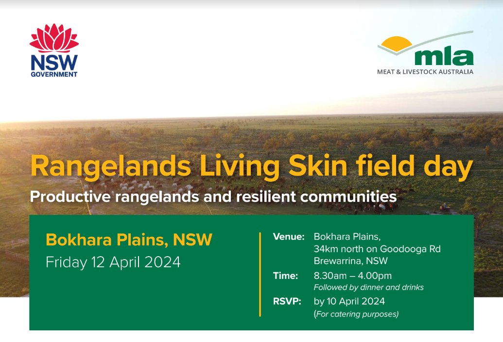Field day in the NSW rangelands at Brewarrina on 12 April. The day will focus on the importance of effective livestock management, livestock genetics that are suited to the environment, happy people to restore landscapes, and more. Details and RSVP here: loom.ly/BSaLtTE