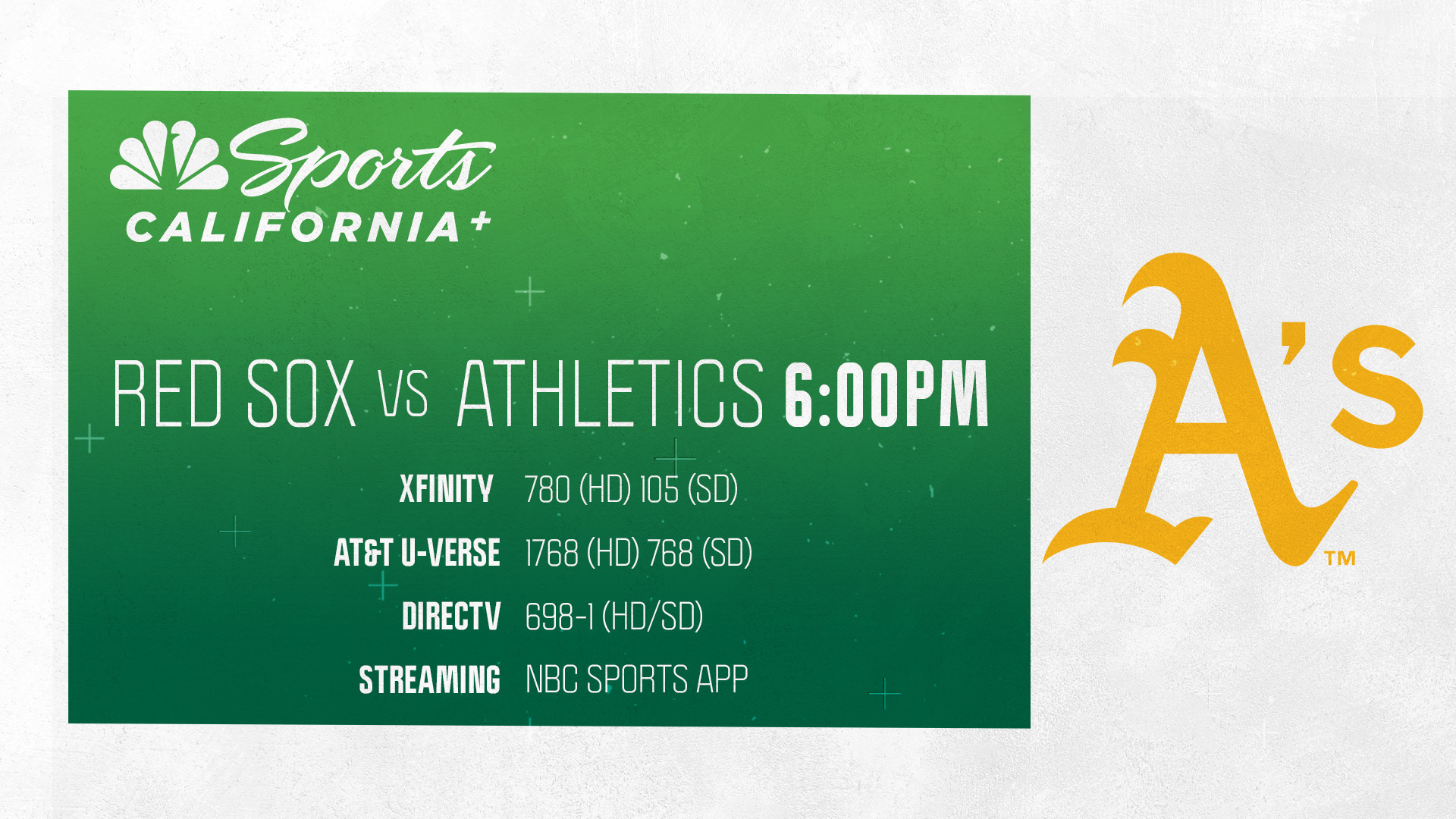 A s on NBCS on X Full coverage of tonight s A s game will be on NBC Sports California Plus and streaming here https t UNpcnG1dVE https t xTeEPoUQhO X