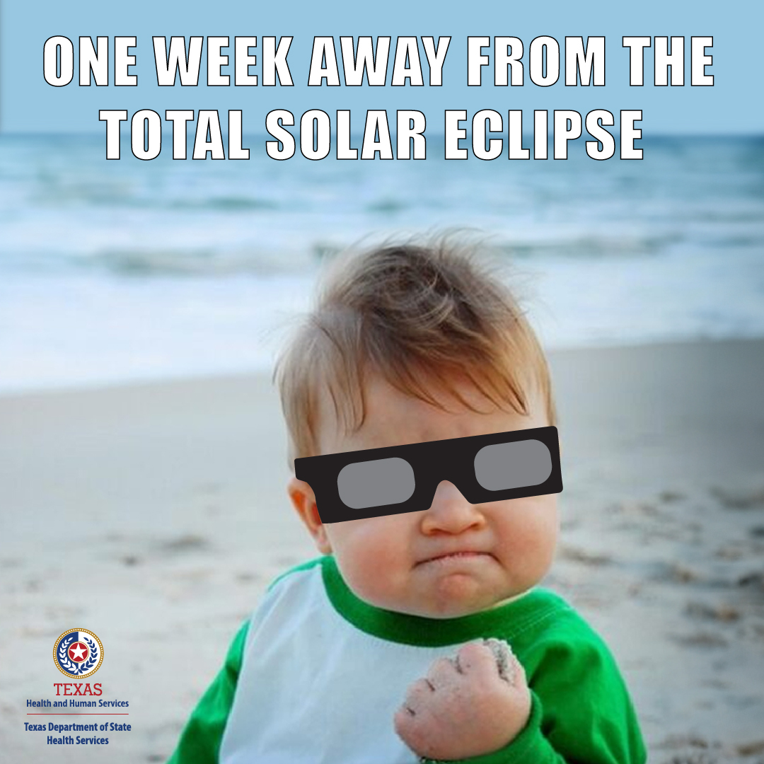 We’re officially ONE WEEK away from the total solar eclipse across Texas 🌑 Stay tuned later this week as we provide safety tips to know ahead of the big day.