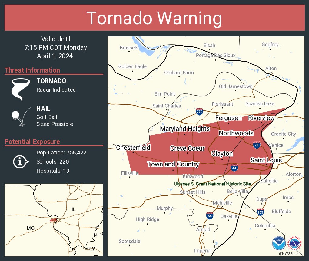 Tornado Warning including Saint Louis MO, Chesterfield MO and University City MO until 7:15 PM CDT