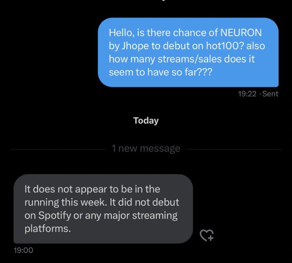 according to TOTC, neuron isn’t appearing on hot 100 this week. pls take this seriously and STREAMMM FOR HOBI PANIC BUY NEURON PANIC STREAM NEURON