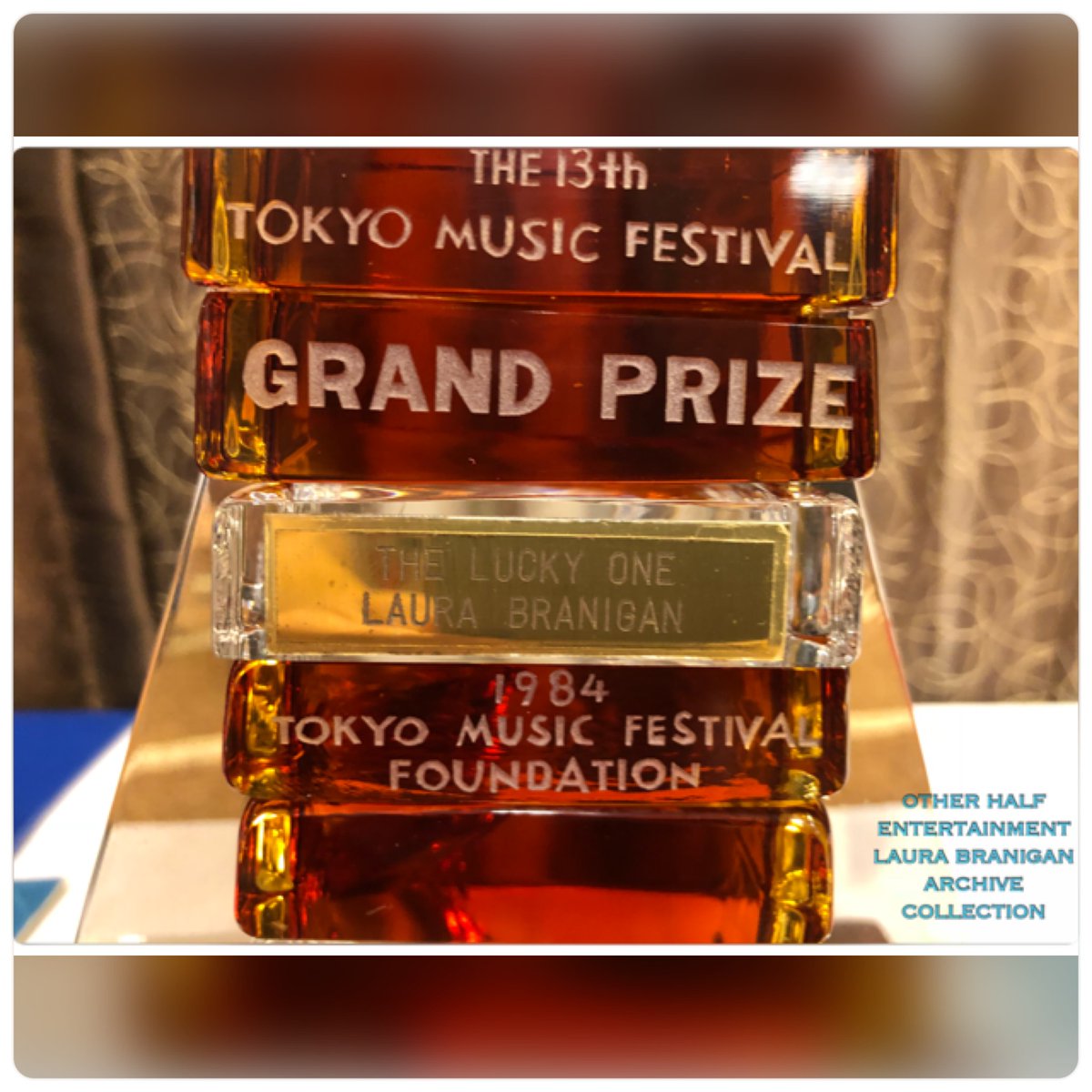 #OtherHalfEntertainment 🏆 #ArchiveCollection We are extremely honored to be the keeper of Laura's Grand Prize trophy that she won in Japan at the 13th Tokyo Music Festival on April 1, 1984, as she beat out 14 finalists from 9 countries with her performance of 'The Lucky One'.