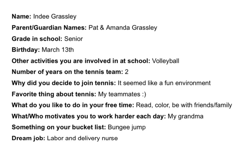 Player Spotlight: Indee Grassley 
Indee leads by example; showing others the importance of being coachable, flexible, and cherishes every moment. Indee has made so much growth since last season. She has worked hard to get to this point. Watch out… this is her season!