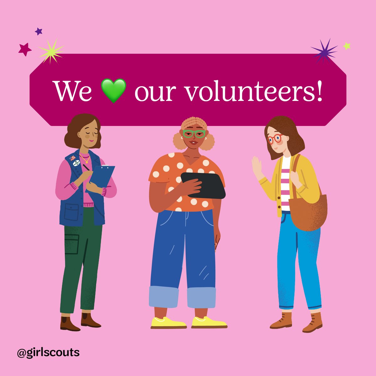 Shoutout to our rockstar volunteers! 🌈 Your commitment is brighter than a campfire on a starry night. 🔥💚 Let’s celebrate #VolunteerAppreciationMonth with a special message from our CEO, Bonnie Barczykowski. 📣👏 link.girlscouts.org/3vAYptm