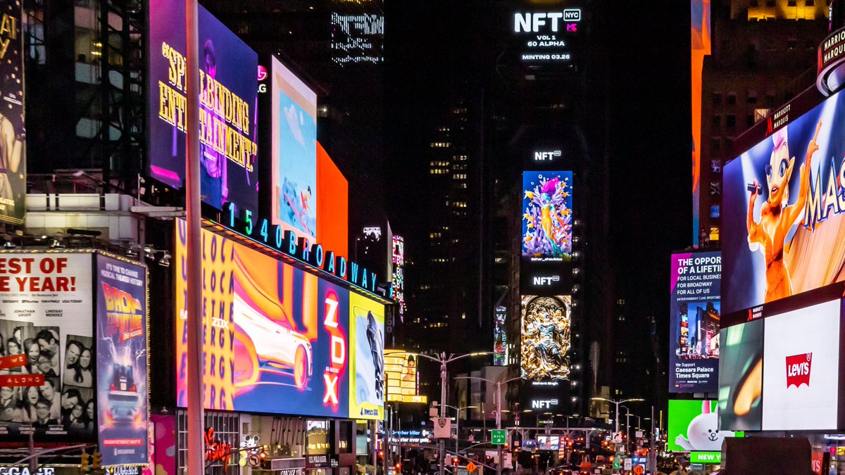 Join us tomorrow at our Times Square Billboard Kickoff

April 2nd - 8:30pm - 9:30pm EDT
One Times Square (Best viewing from 43rd)

NFTs take over Times Square!
See you there #NFTNYC2024