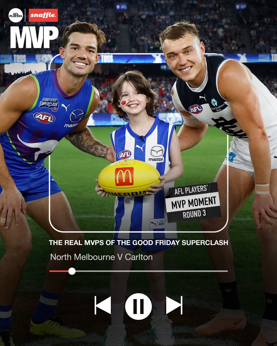 It's more than footy 💜 The Good Friday SuperClash saw a number of real-life superheroes from the Royal Children's Hospital take to Marvel as @NMFCOfficial met @CarltonFC in another sold-out blockbuster for the Good Friday Appeal. #SnaffleStrut