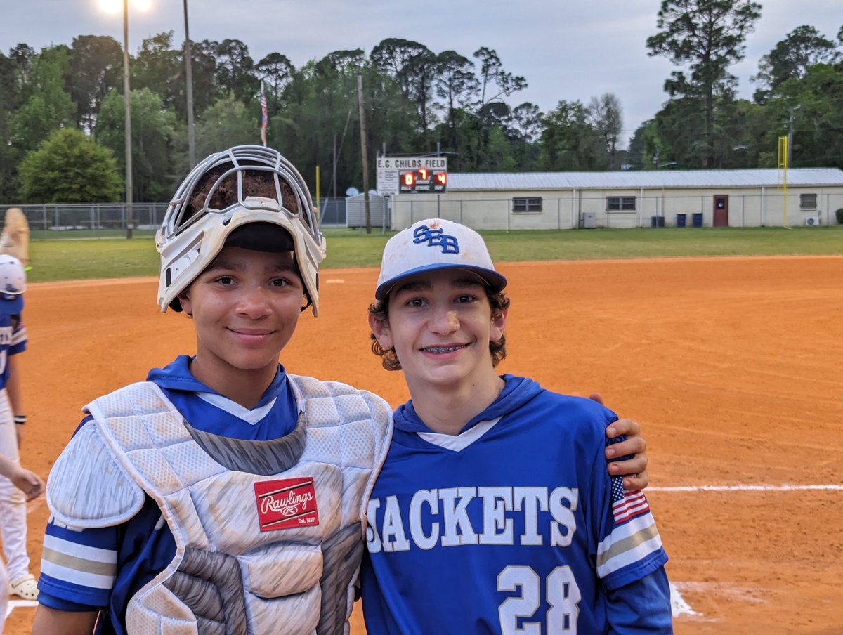 With only 4 letters between them, the AJ (C) + JP (P) battery went the distance for the complete game shutout. 13 K/1 BB/2 H.  #JacketsWin