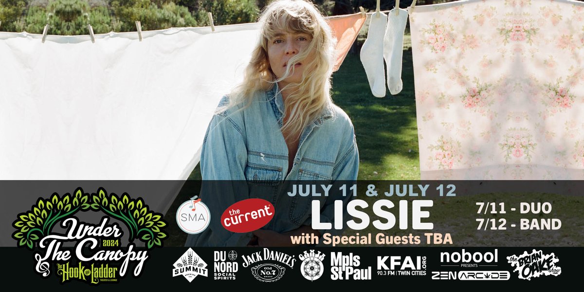 Tickets On-sale NOW! @SueMcLeanMusic, @TheHookMPLS, & @TheCurrent presents two nights with Americana Indie Folk artist @lissiemusic #UnderTheCanopy on July 11 & 12! -- BUY TICKETS -> eventbrite.com/cc/lissie-3224…