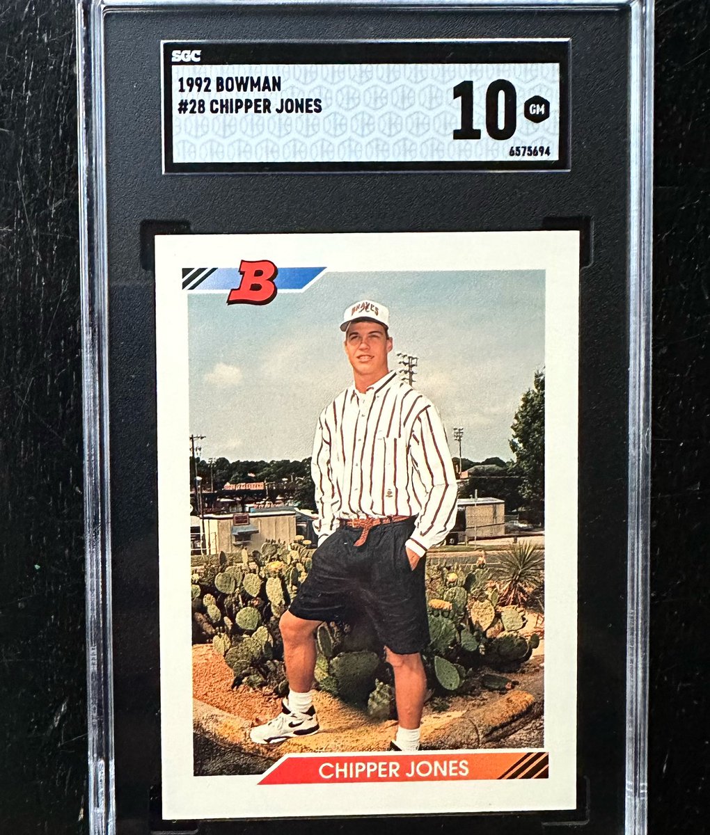 Junk Wax Beauty Added To My PC! 1992 Bowman Chipper Jones Rookie Card. The styled belt I did as a teenager, pleated shorts, and Nike’s! 90’s legend on the field and for style. #junkwax #chipperjones #bowman #baseballcards #baseballcard #sportscards #sportscard #90s