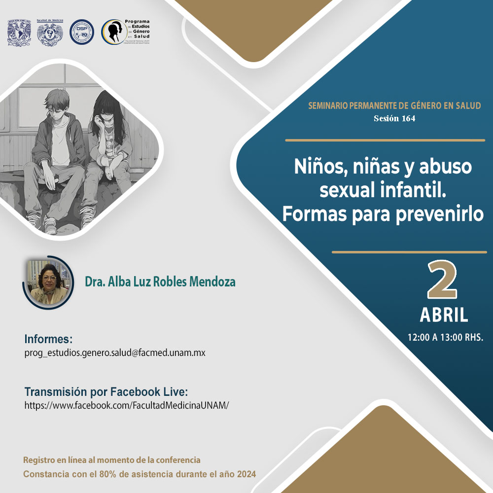 No te pierdas nuestro seminario en donde abordaremos el crucial tema del abuso sexual infantil y cómo prevenirlo en niñas y niños. ¡Acompáñanos para aprender y generar conciencia sobre este importante tema! @PEGeS_FacMed