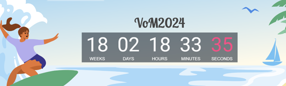 The countdown to VoM2024 is on! ⏰ With just 18 weeks to go until July 15, excitement is building! 🎉 Plus, there's only ONE MONTH left until early bird registration closes. Don't miss out on discounted rates—secure your spot now! 🐦 Live countdown: bit.ly/VoM2024countdo… 👈