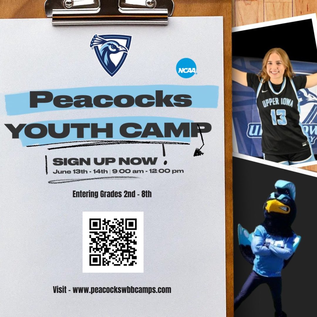 SIGN UP STARTS TODAY❕❕

Secure a spot before it’s too Late! 
More info and registration: 
peacockswbbcamps.com

June 13th -14th 
9:00 am - 12:00 pm

#UIU | #FeathersUp | #ALLin