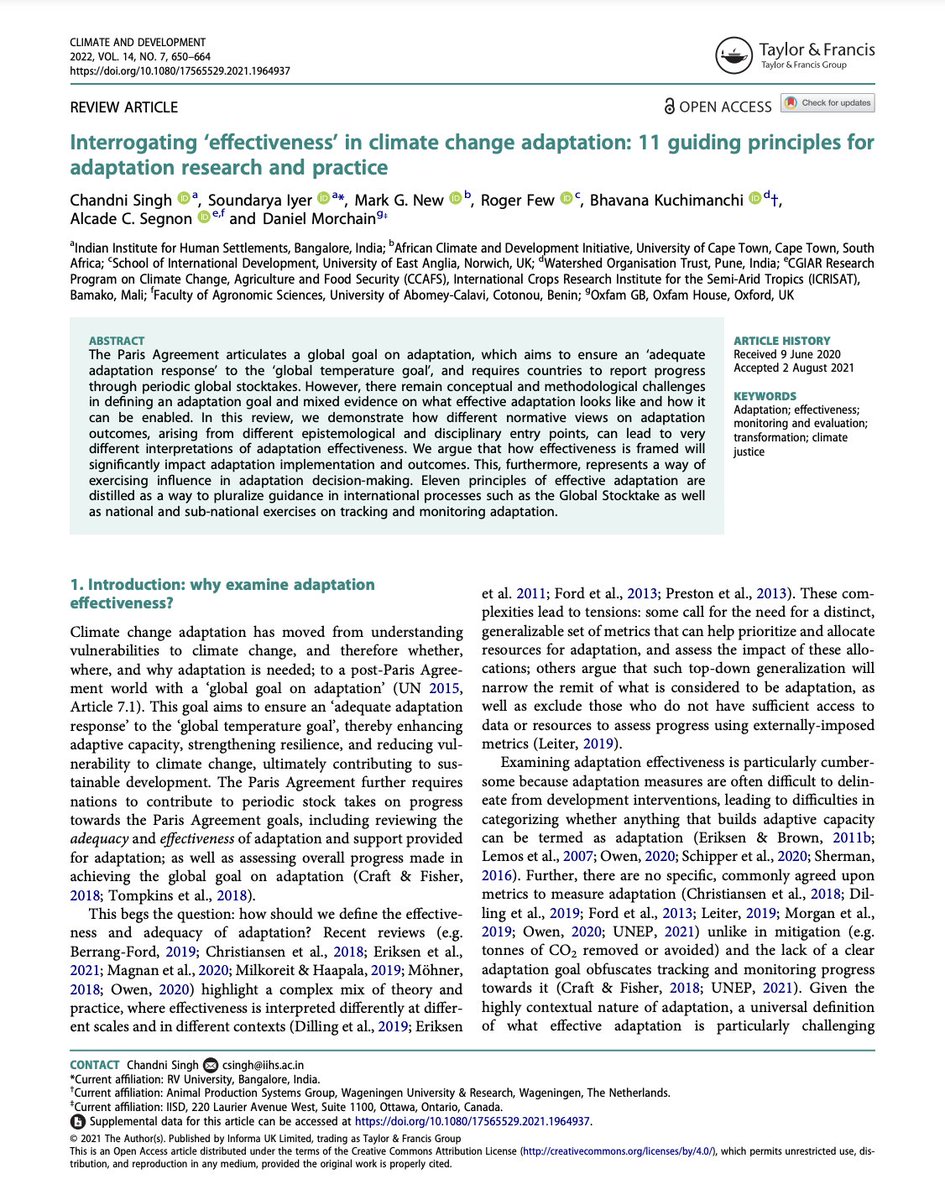 This review suggests 11 principles for effective #adaptation research and practice and argues that how "effectiveness" is framed impacts both adaptation implementation and action outcomes. Read it now! 🌎
cakex.org/documents/inte…