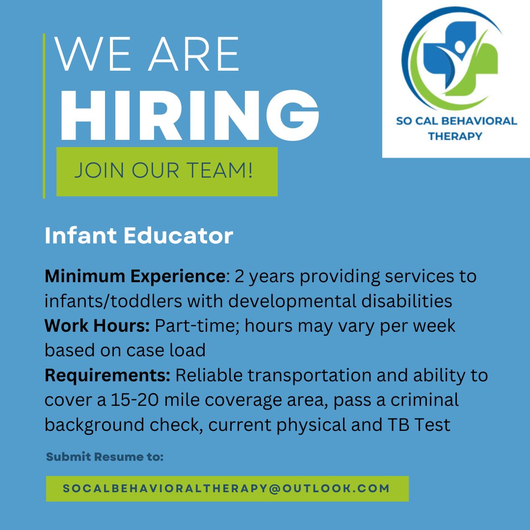 sctrainingteam's tweet image. Submit your resume to socalbehavioraltherapy@outlook.com