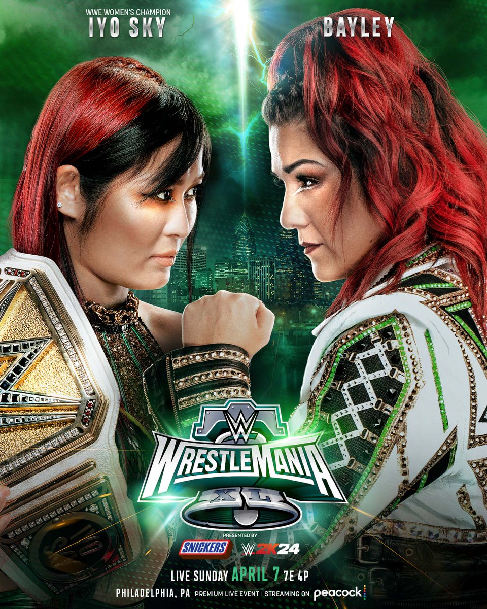 @peacock @WWENetwork @WWERomanReigns @CodyRhodes @WWERollins @DMcIntyreWWE WWE Women's Champion @Iyo_SkyWWE vs. @itsBayleyWWE