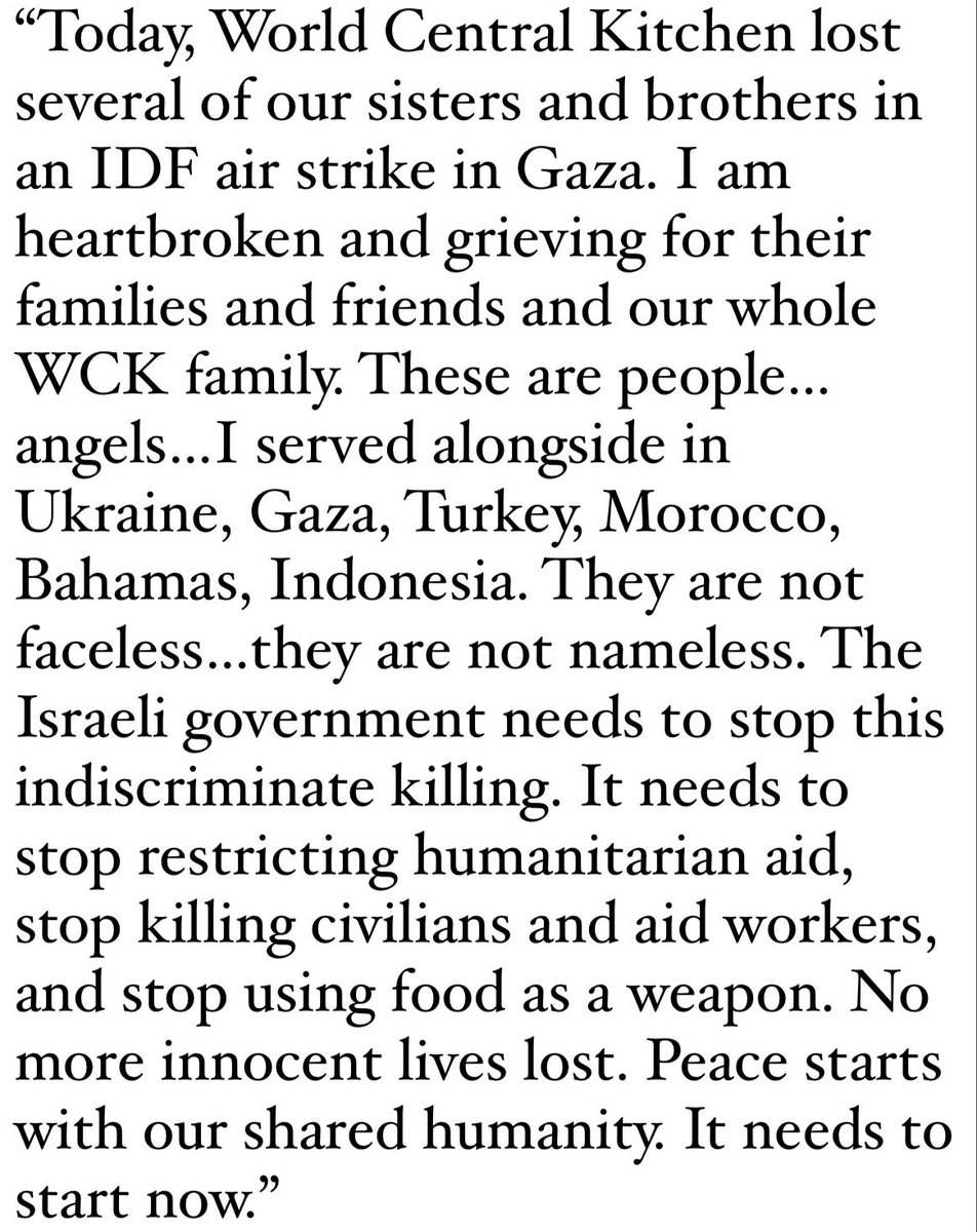 NEW 

Statement directly from Chef Jose Andres: 

Statements from the IDF and World Central Kitchen are on my timeline.