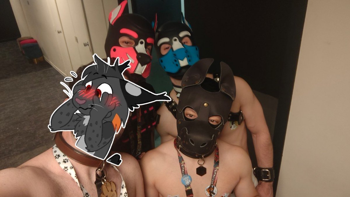 Last night gear fun with @PupTakkaAD @FoxandDragonAD 😳✨✨😳 first time being partially naked in party and femboy outfit. Feels nice...