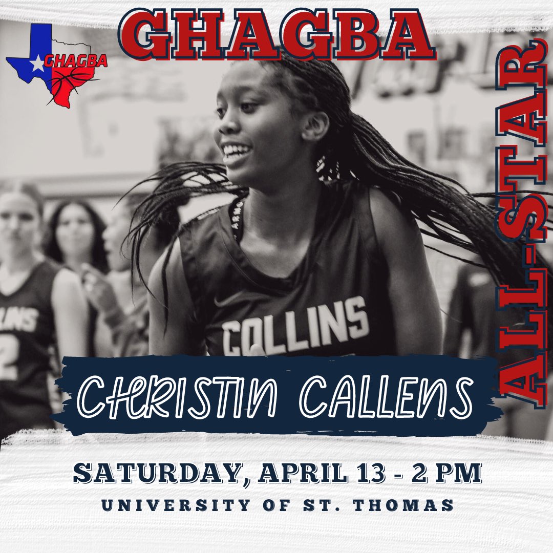 💥 ANOTHER ONE ‼️ @CallensChristin has been selected to play in the @GHAGBA All-Star Game! She continues to see her hard work pay off. Congrats, CeCe! 👏 Come out to the University of St. Thomas NEXT Saturday at 2PM to cheer her on as she represents Klein Collins!