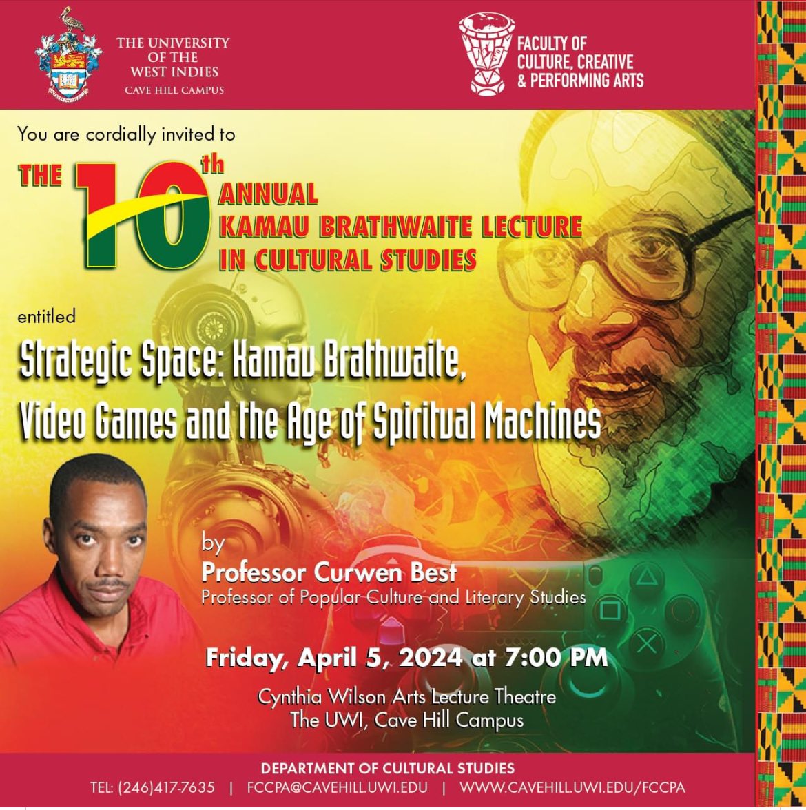 The 10th annual Kamau Brathwaite Lecture in Cultural Studies will be delivered by Professor Curwen Best.

Best is Professor of Popular Culture, Literary and Cultural Studies in the Department of Language. Linguistics and Literature at The UWI Cave Hill Campus.