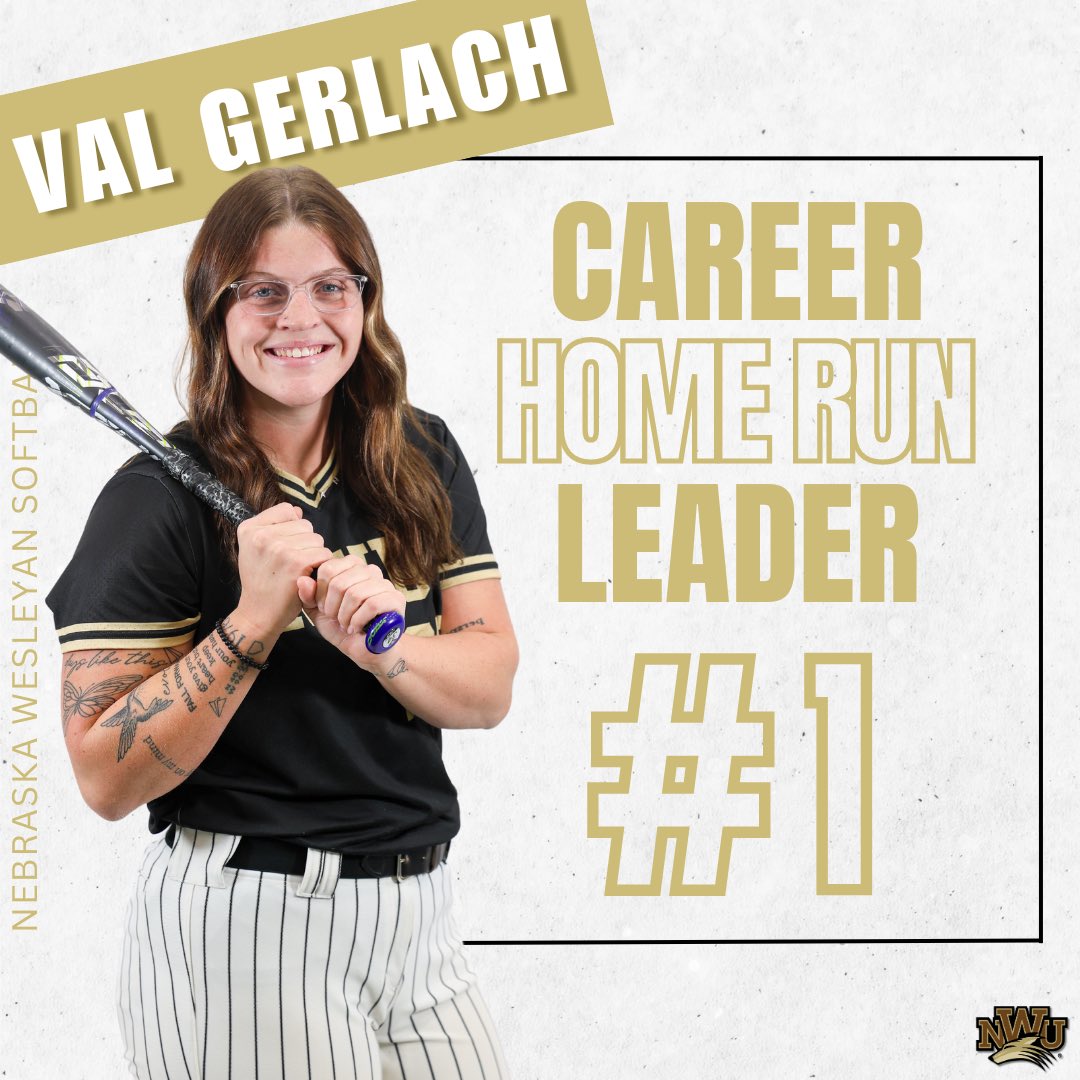 NWUSports's tweet photo. ᴘᴜʀᴇ ᴘᴏᴡᴇʀ 💪🥎

With a three-run homer in game one against College of Saint Mary (Neb.), Val Gerlach becomes Nebraska Wesleyan softball’s career home run leader. 

Congratulations Val! 👏 #YipYip #PWolfNation https://t.co/4GoQfIRlsP