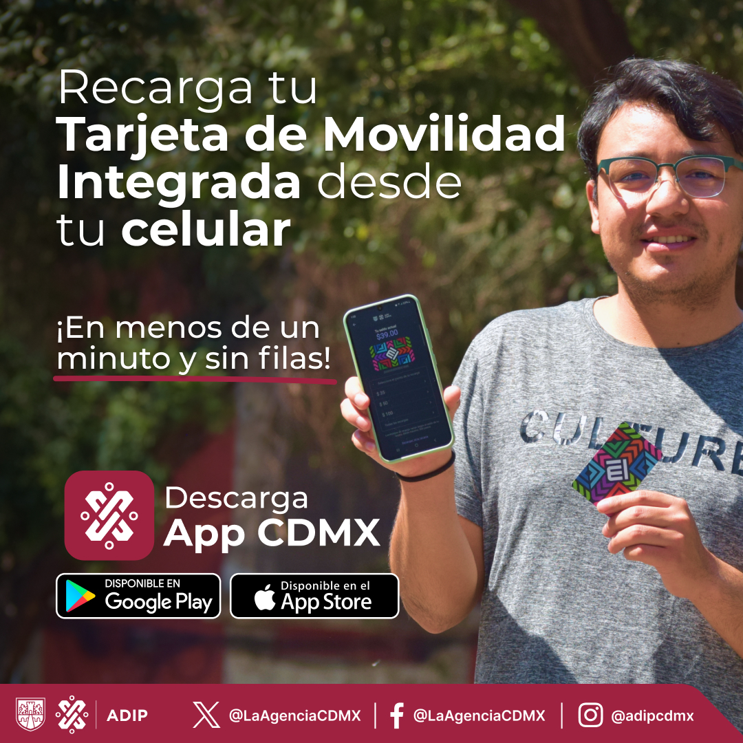 En la #CDMX ahora puedes recargar tu Tarjeta de #MovilidadIntegrada desde tu celular con la #AppCDMX. Evita las filas y ahorra tiempo. ¡Descárgala ahora y simplifica tus viajes! onelink.to/d2v5r9