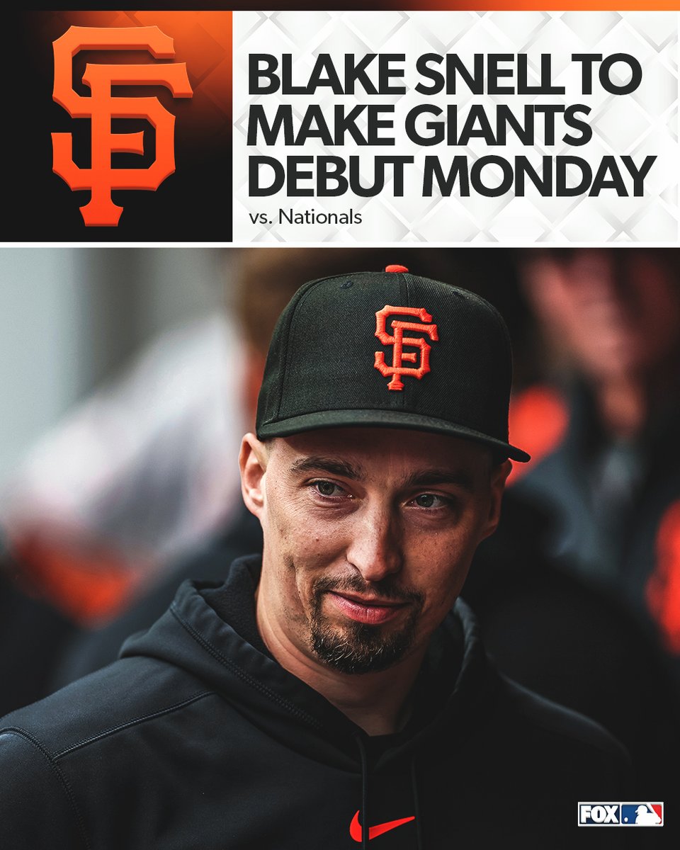 MLBONFOX's tweet photo. Blake Snell is set to make his Giants debut Monday against the Nationals, Bob Melvin said. https://t.co/MoQKBkqju3