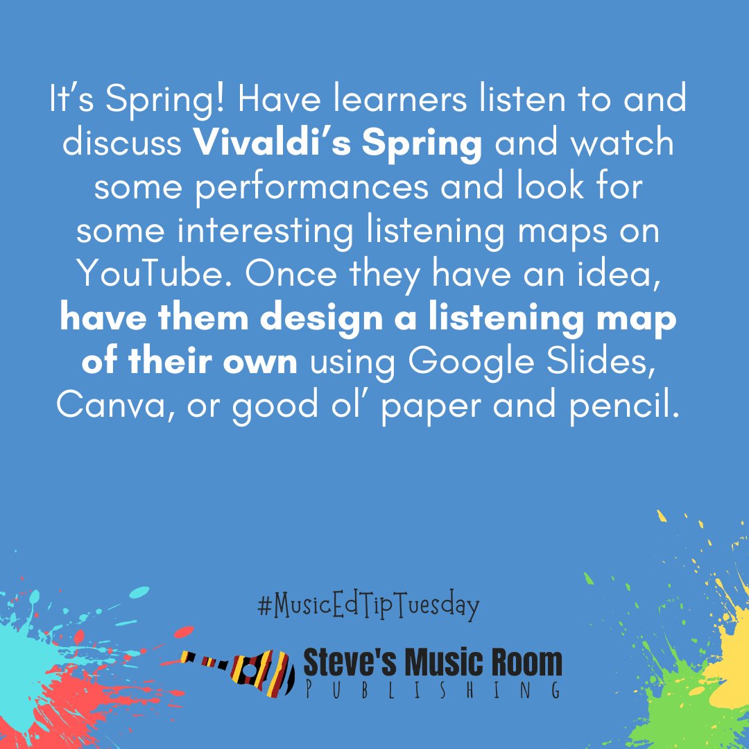 #musicedtiptuesday Have learners listen to and discuss Vivaldi’s Spring, watch performances and look for listening maps on YouTube. Once they have an idea, design a listening map of their own using Google Slides, Canva, or good ol’ paper and pencil. #musiced #musiceducation