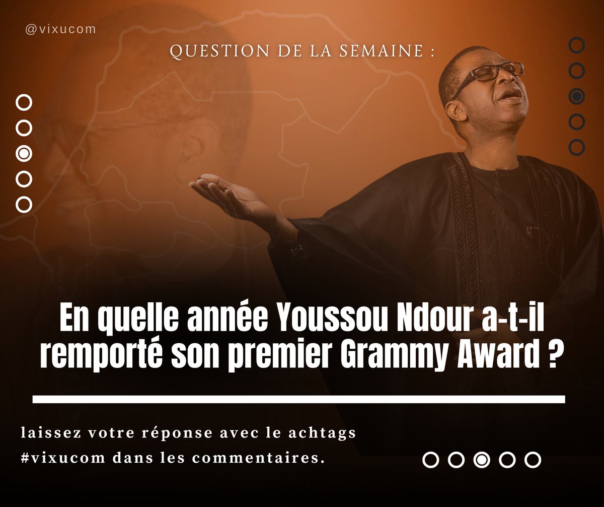 VixuCom's tweet photo. Le roi du mbalax est à l’honneur cette semaine 🎉🎉🎉 . Tentez votre chance et testez votre culture générale 🤩. 
N’oubliez surtout pas de vous abonner. BONNE CHANCE À TOUS😊✨✨

#vixucom #agencedecommunication #youssoundour #quizz #jeuxconcours #communicationdigitale https://t.co/xtUxNhQuiT