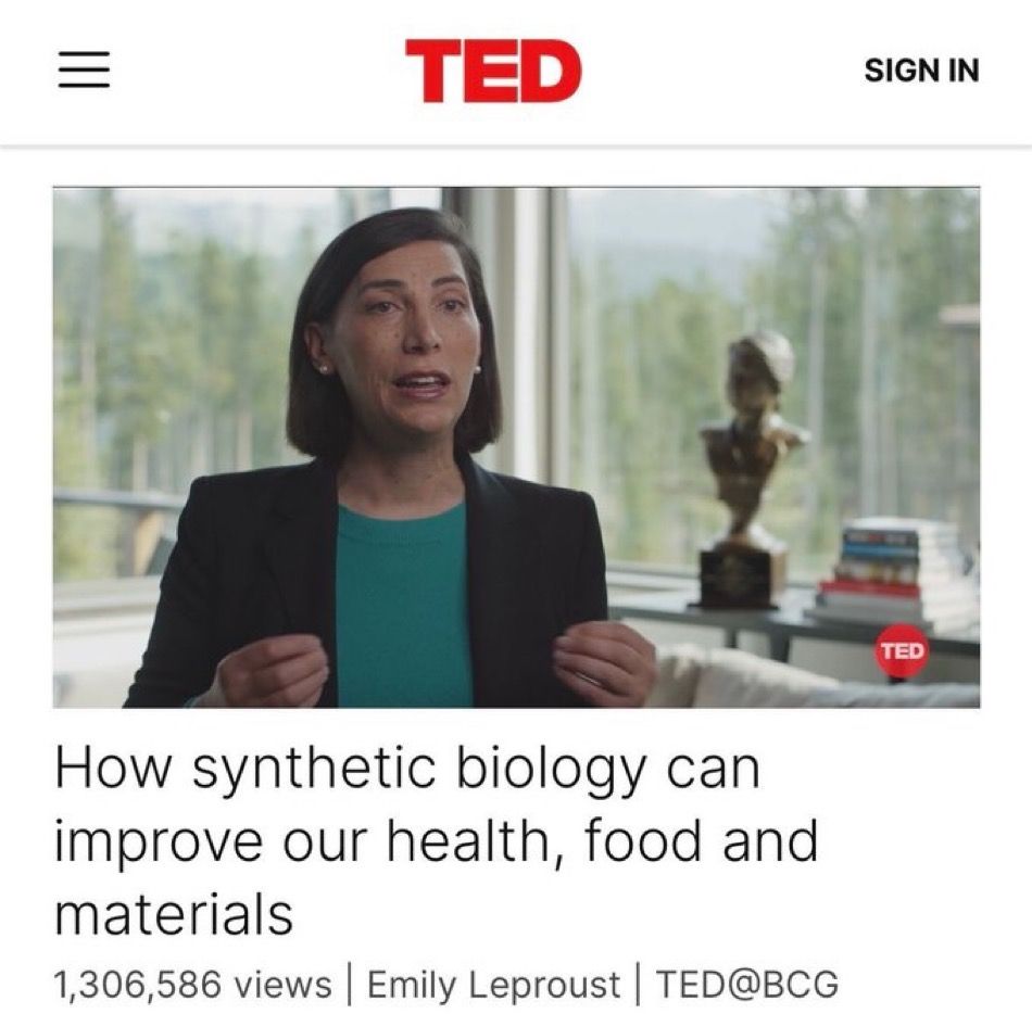 🎉 Thrilled to see that @EmilyLeproust’s TED talk (@TEDTalks at @BCG) has crossed the 1.3 MILLION viewer mark! How synthetic biology can improve our health, food and materials 👇 bit.ly/43EcMd2